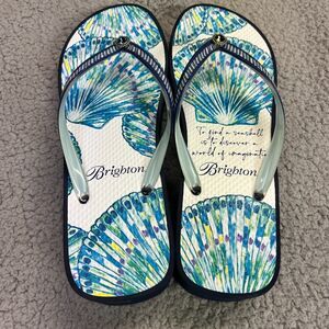 Brighton Flip Flops Womens 9 Blue Multi Surf Wedge Beach Summer Jewels